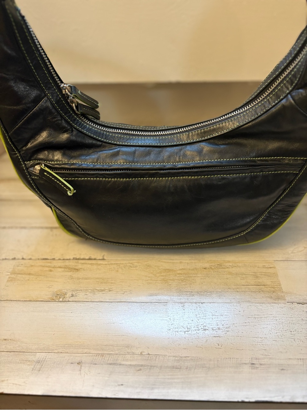 Black Leather Mini Hobo Bag with Lime Accent Angela Adam’s Y2K - Picture 2 of 8